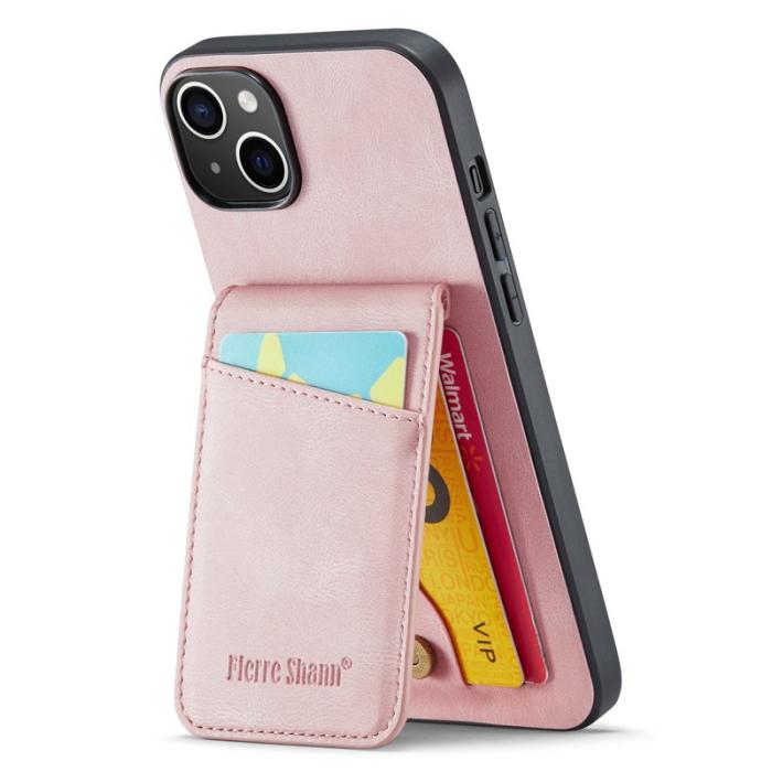 FIERRE SHANN - FIERRE SHANN för iPhone 15 Plus Fodral RFID Blocker PU Läder - Pink