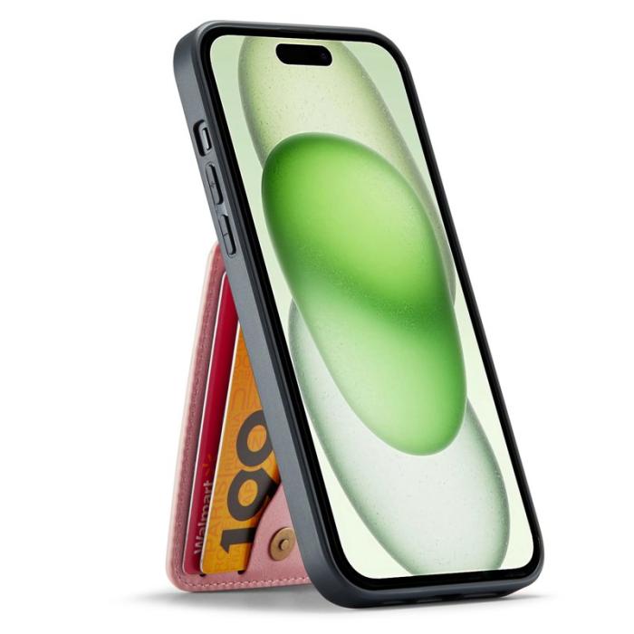 FIERRE SHANN - FIERRE SHANN för iPhone 15 Plus Fodral RFID Blocker PU Läder - Pink