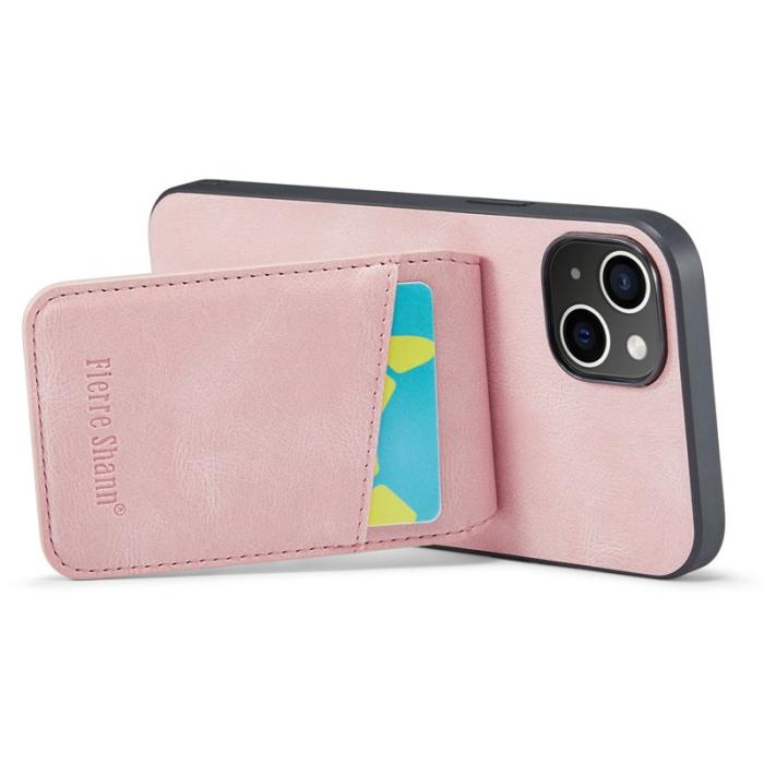 FIERRE SHANN - FIERRE SHANN för iPhone 15 Plus Fodral RFID Blocker PU Läder - Pink