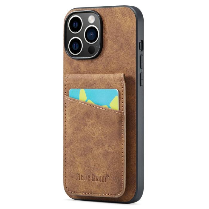 FIERRE SHANN - FIERRE SHANN för iPhone 15 Pro Fodral PU Läder - Brun