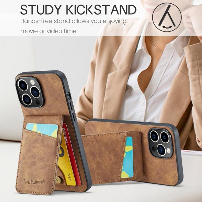 FIERRE SHANN - FIERRE SHANN för iPhone 15 Pro Fodral PU Läder - Brun