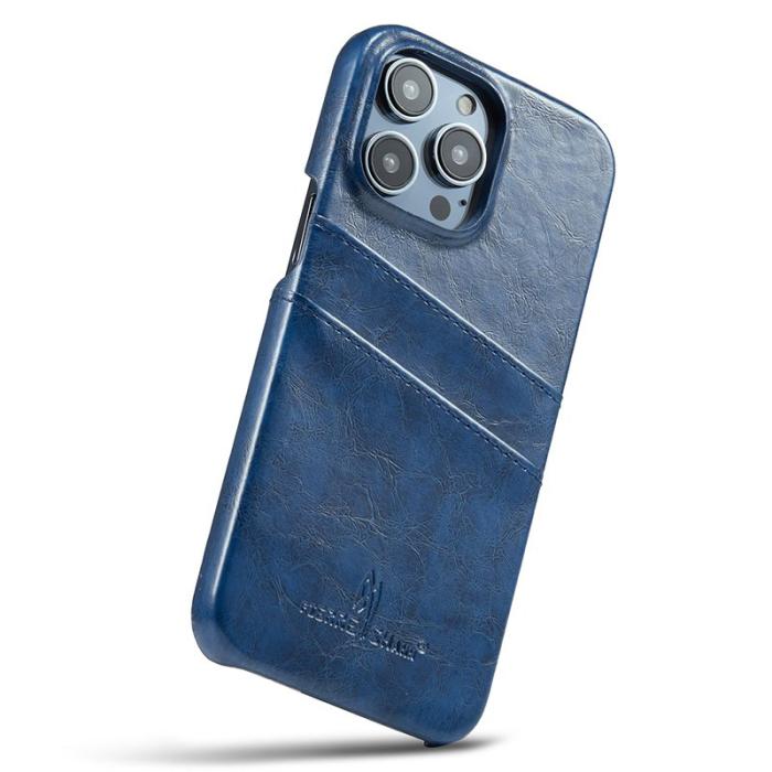 FIERRE SHANN - FIERRE SHANN för iPhone 15 Pro Fodral - Waxy PU Läder - Blå