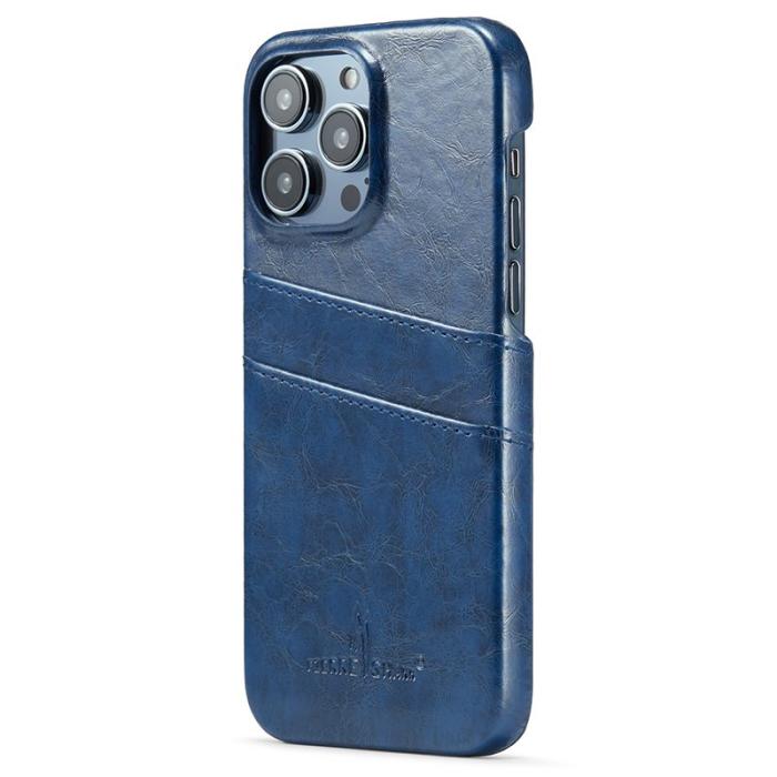 FIERRE SHANN - FIERRE SHANN för iPhone 15 Pro Fodral - Waxy PU Läder - Blå