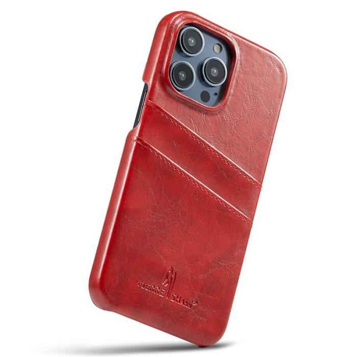 FIERRE SHANN - FIERRE SHANN för iPhone 15 Pro Fodral - Waxy PU Läder - Röd