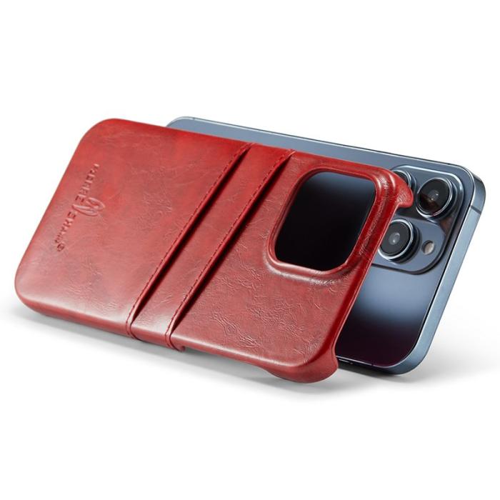 FIERRE SHANN - FIERRE SHANN för iPhone 15 Pro Fodral - Waxy PU Läder - Röd
