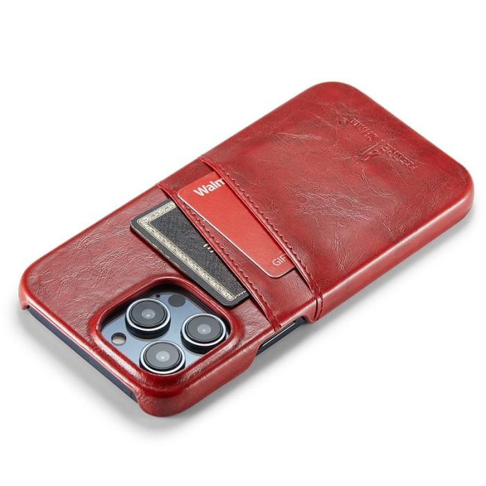 FIERRE SHANN - FIERRE SHANN för iPhone 15 Pro Fodral - Waxy PU Läder - Röd