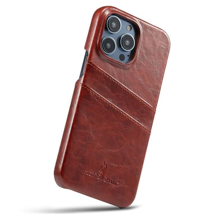 FIERRE SHANN - FIERRE SHANN för iPhone 15 Pro Max Fodral - Äkta läder - Brun