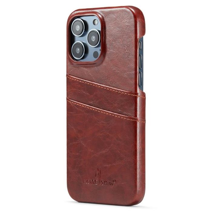 FIERRE SHANN - FIERRE SHANN för iPhone 15 Pro Max Fodral - Äkta läder - Brun