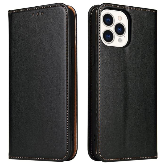 FIERRE SHANN - FIERRE SHANN för iPhone 15 Pro Max Fodral - Texturerat PU Läder - Svart