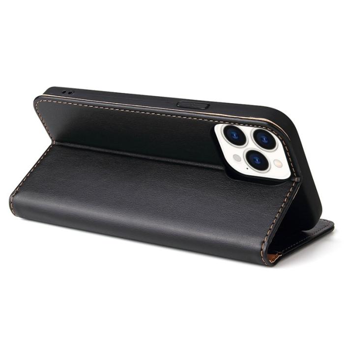 FIERRE SHANN - FIERRE SHANN för iPhone 15 Pro Max Fodral - Texturerat PU Läder - Svart