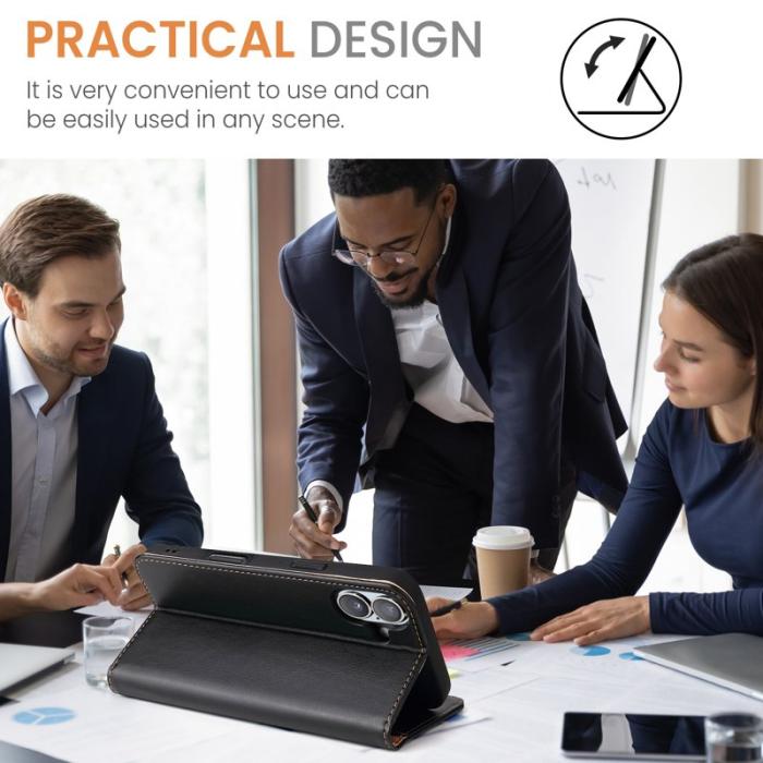 FIERRE SHANN - FIERRE SHANN för iPhone 16 Fodral PU Läder - Svart