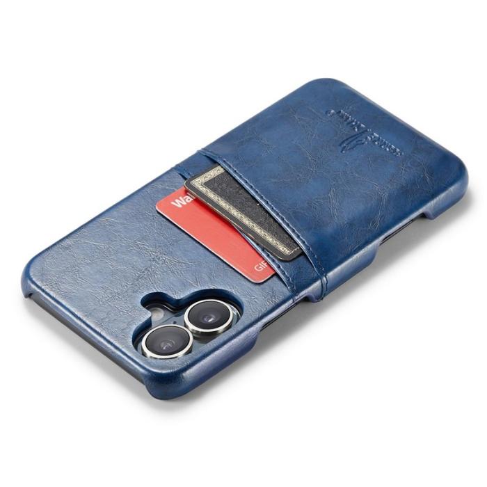 FIERRE SHANN - FIERRE SHANN för iPhone 16 Plus Fodral - Waxy PU Läder - Blå