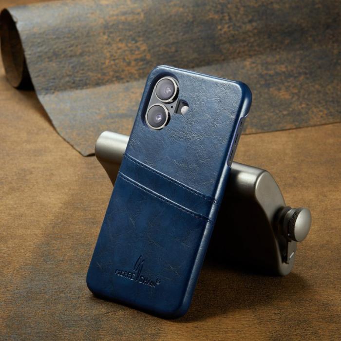 FIERRE SHANN - FIERRE SHANN för iPhone 16 Plus Fodral - Waxy PU Läder - Blå