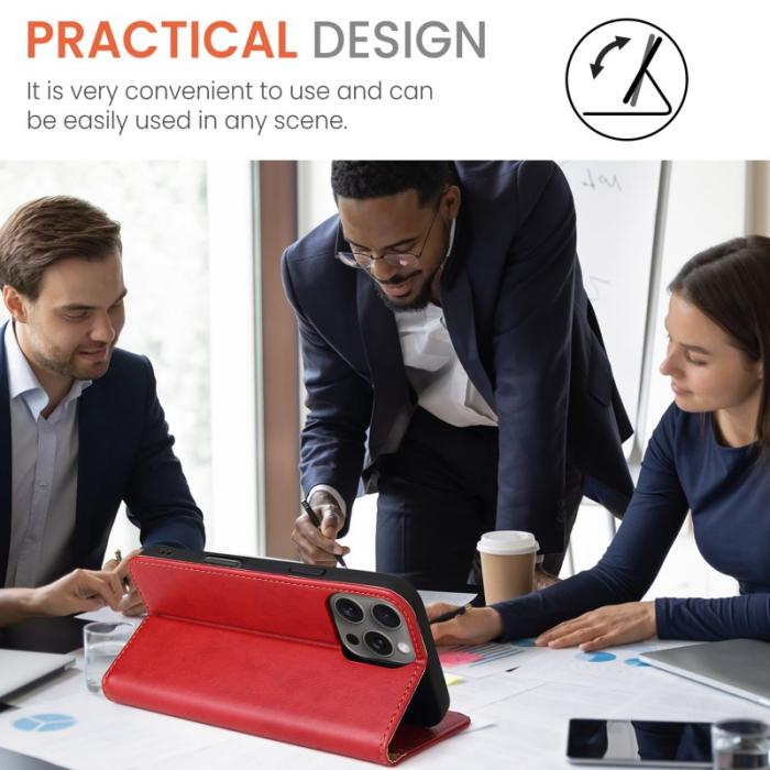 FIERRE SHANN - FIERRE SHANN för iPhone 16 Pro Fodral PU Läder - Röd