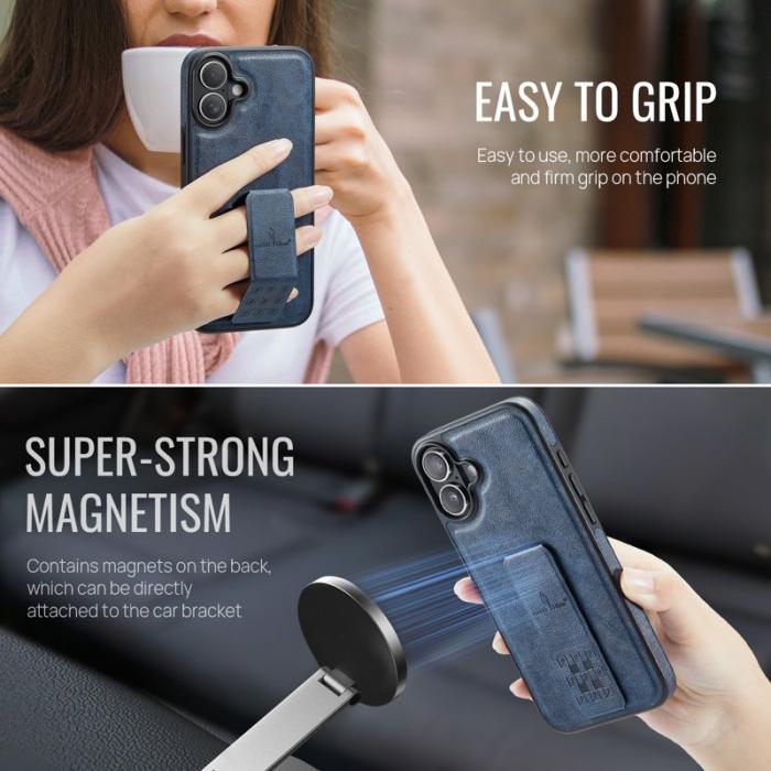 FIERRE SHANN - FIERRE SHANN för iPhone 17 Fodral Kickstand Äkta läder - Blå