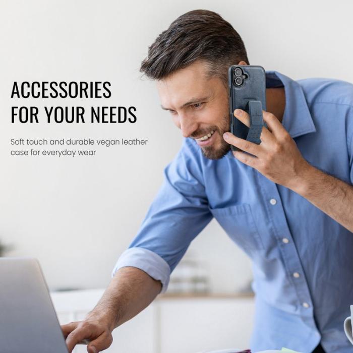 FIERRE SHANN - FIERRE SHANN för iPhone 17 Fodral Kickstand Äkta läder - Blå