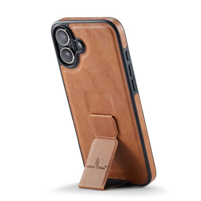 FIERRE SHANN - FIERRE SHANN för iPhone 17 Fodral Kickstand Äkta läder - Brun