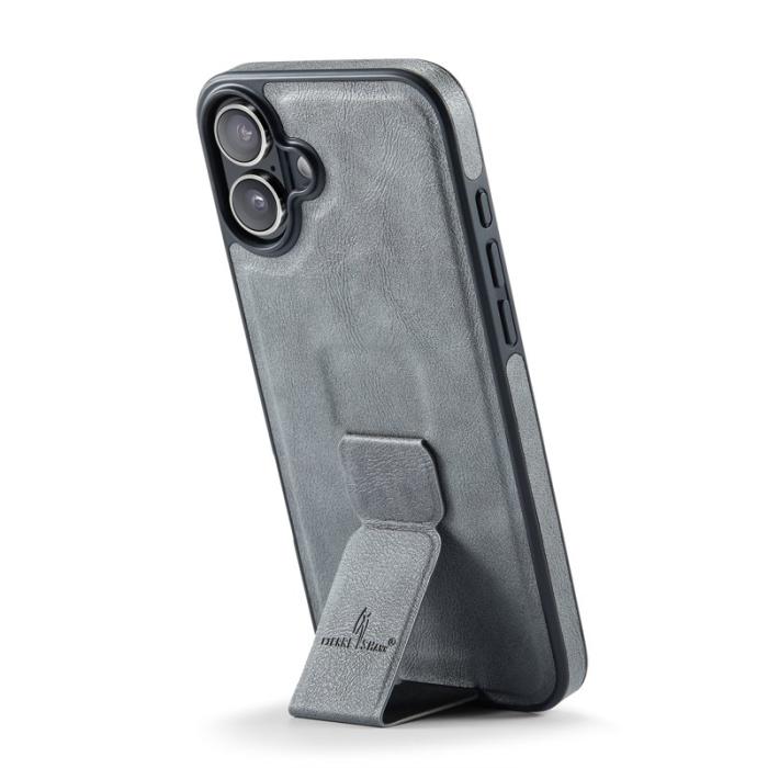 FIERRE SHANN - FIERRE SHANN för iPhone 17 Fodral Kickstand Äkta läder - Grå