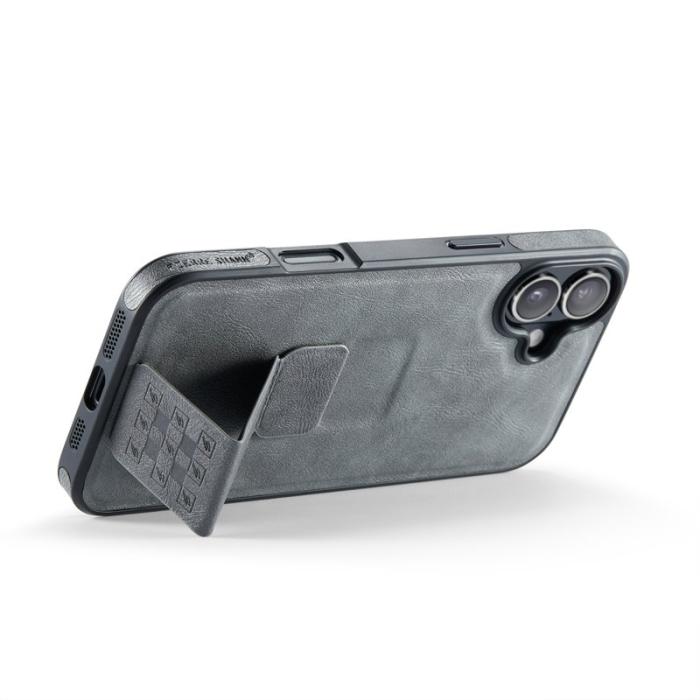 FIERRE SHANN - FIERRE SHANN för iPhone 17 Fodral Kickstand Äkta läder - Grå