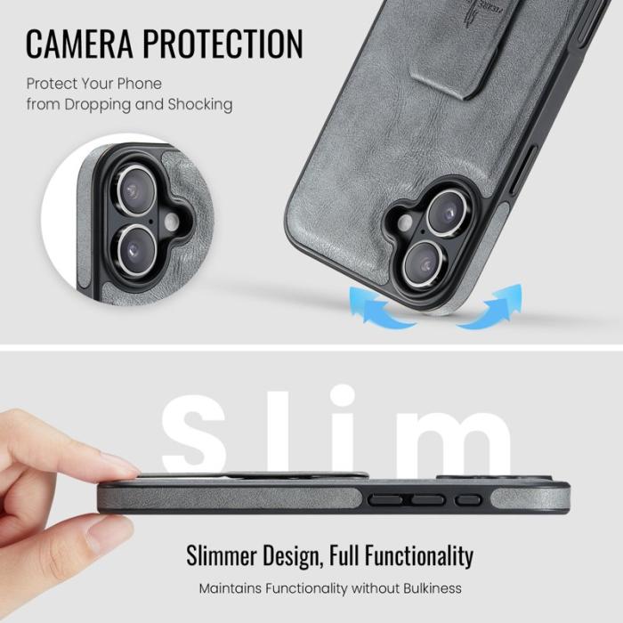 FIERRE SHANN - FIERRE SHANN för iPhone 17 Fodral Kickstand Äkta läder - Grå