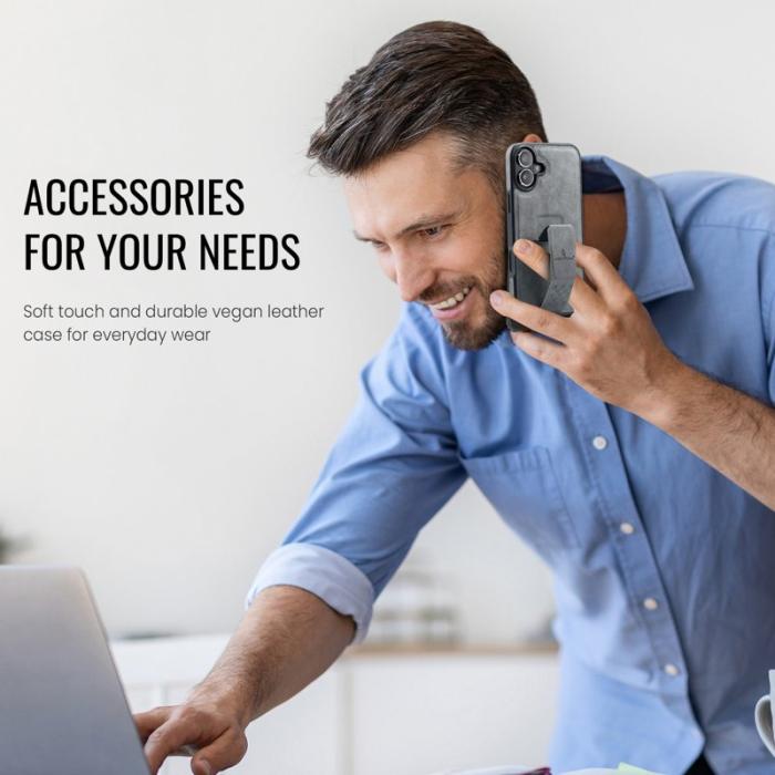 FIERRE SHANN - FIERRE SHANN för iPhone 17 Fodral Kickstand Äkta läder - Grå