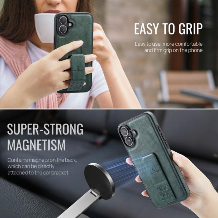 FIERRE SHANN - FIERRE SHANN för iPhone 17 Fodral Kickstand Äkta läder - Grön