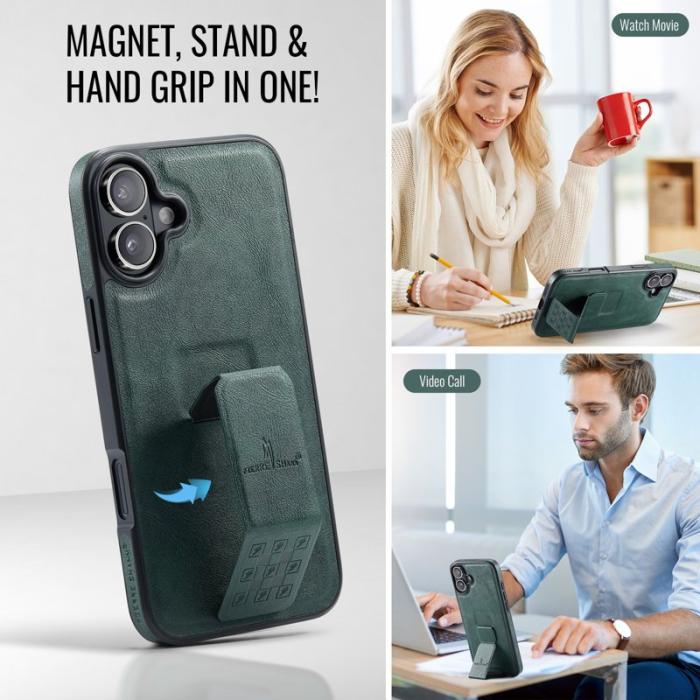 FIERRE SHANN - FIERRE SHANN för iPhone 17 Fodral Kickstand Äkta läder - Grön