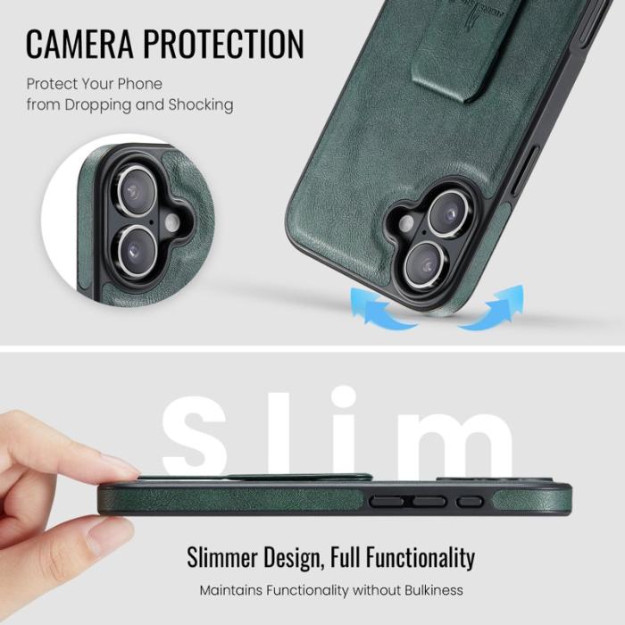 FIERRE SHANN - FIERRE SHANN för iPhone 17 Fodral Kickstand Äkta läder - Grön