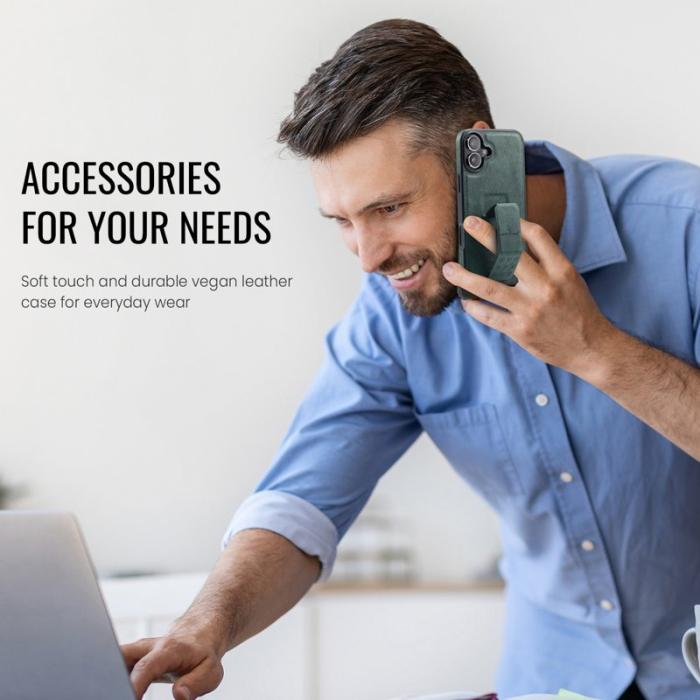 FIERRE SHANN - FIERRE SHANN för iPhone 17 Fodral Kickstand Äkta läder - Grön