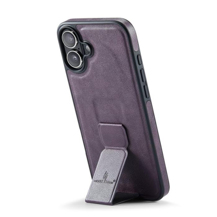 FIERRE SHANN - FIERRE SHANN för iPhone 17 Fodral Kickstand Äkta läder - Lila