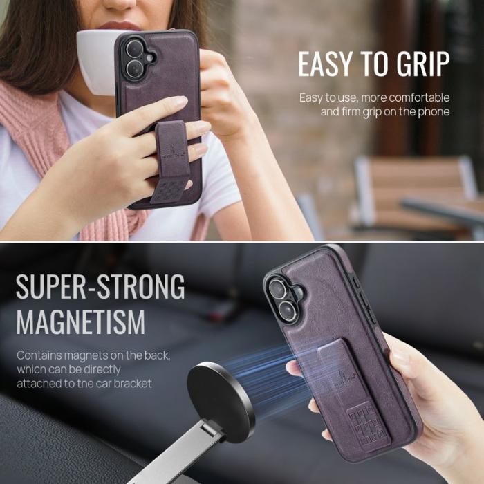 FIERRE SHANN - FIERRE SHANN för iPhone 17 Fodral Kickstand Äkta läder - Lila