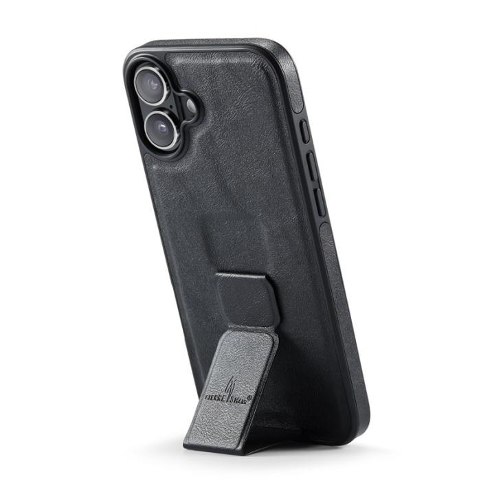 FIERRE SHANN - FIERRE SHANN för iPhone 17 Fodral Kickstand Äkta läder - Svart