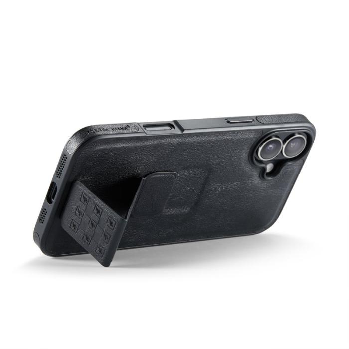 FIERRE SHANN - FIERRE SHANN för iPhone 17 Fodral Kickstand Äkta läder - Svart