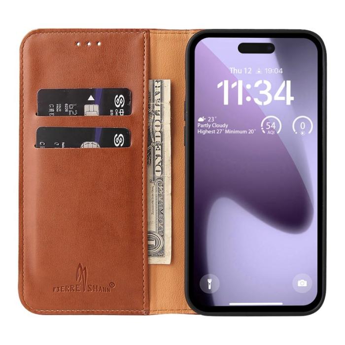 FIERRE SHANN - FIERRE SHANN för iPhone 17 Fodral PU Läder - Brun