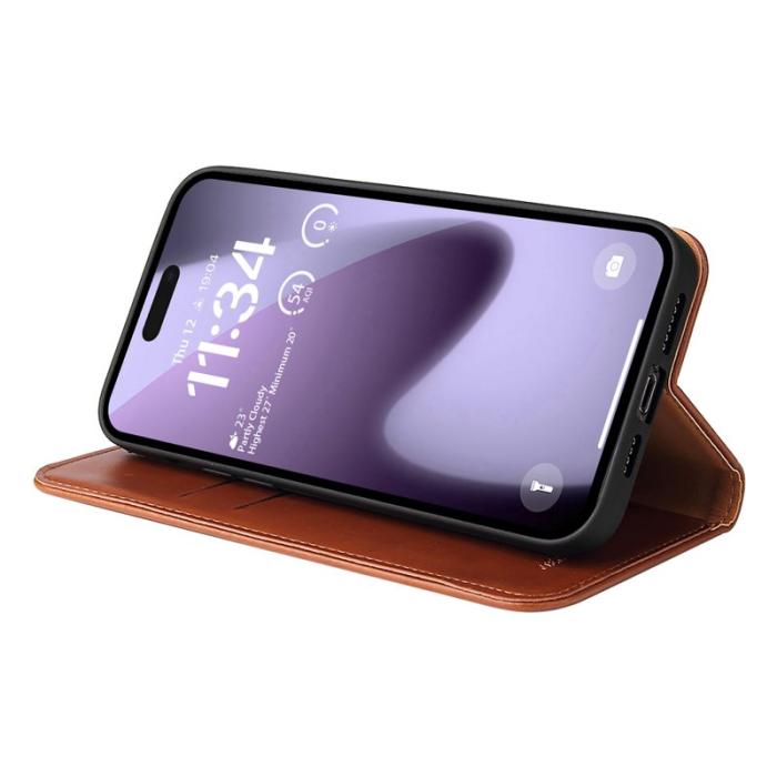 FIERRE SHANN - FIERRE SHANN för iPhone 17 Fodral PU Läder - Brun