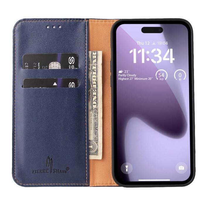 FIERRE SHANN - FIERRE SHANN för iPhone 17 Fodral PU Läder - Flip - Blå