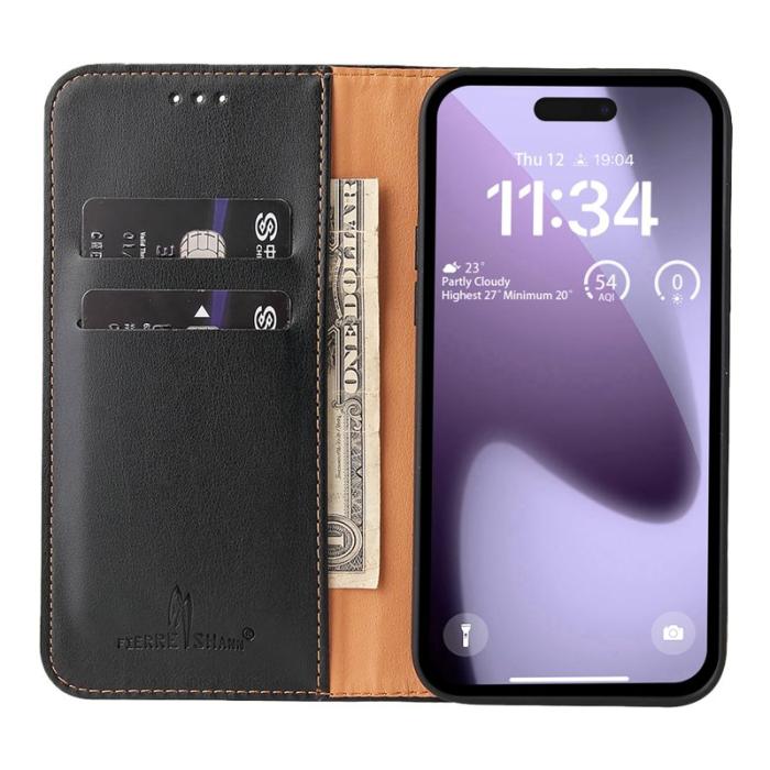 FIERRE SHANN - FIERRE SHANN för iPhone 17 Fodral PU Läder Flip - Svart