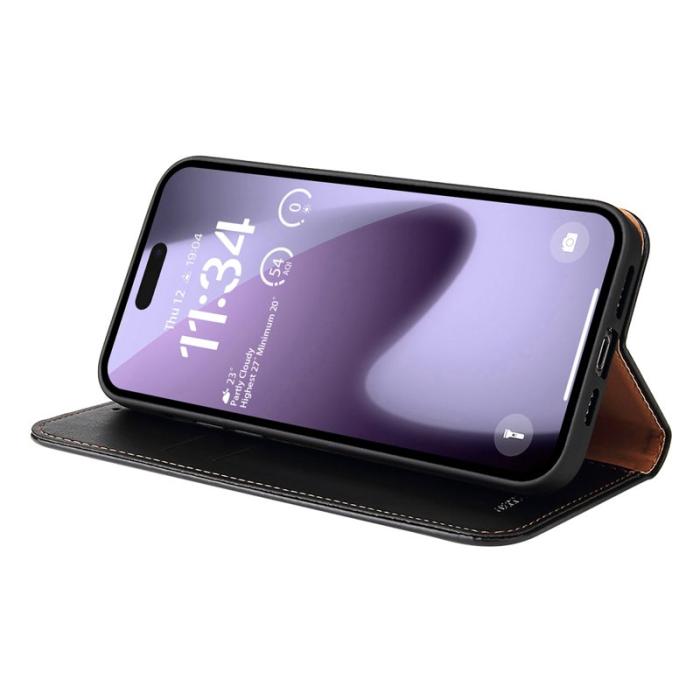 FIERRE SHANN - FIERRE SHANN för iPhone 17 Fodral PU Läder Flip - Svart