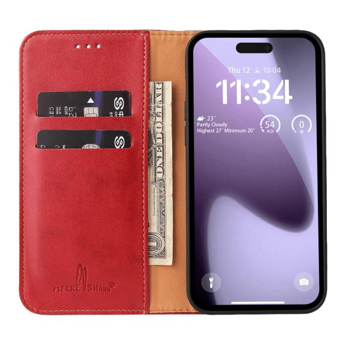 FIERRE SHANN - FIERRE SHANN för iPhone 17 Fodral PU Läder - Röd