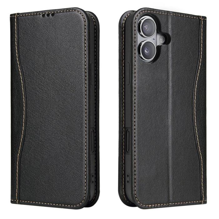 FIERRE SHANN - FIERRE SHANN för iPhone 17 Fodral Wallet Äkta läder - Svart
