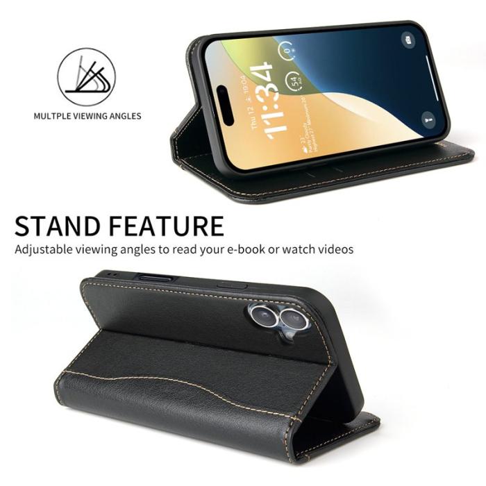 FIERRE SHANN - FIERRE SHANN för iPhone 17 Fodral Wallet Äkta läder - Svart