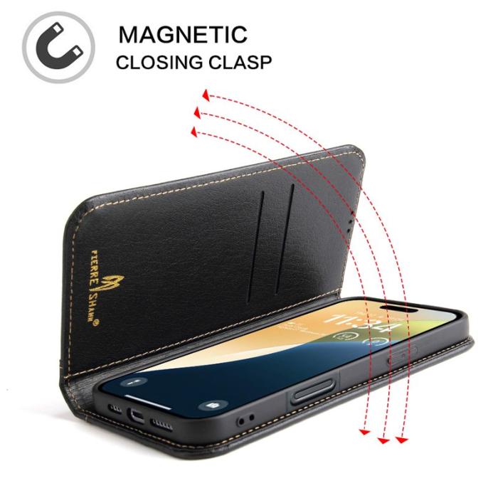 FIERRE SHANN - FIERRE SHANN för iPhone 17 Fodral Wallet Äkta läder - Svart