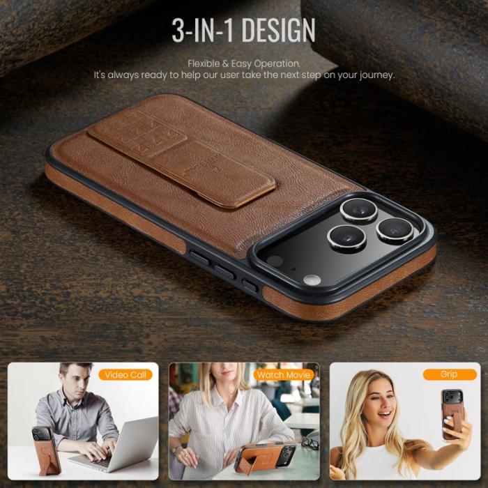 FIERRE SHANN - FIERRE SHANN för iPhone 17 Pro Fodral Äkta läder - Brun