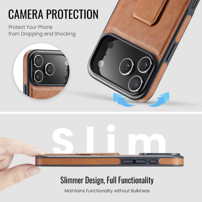 FIERRE SHANN - FIERRE SHANN för iPhone 17 Pro Fodral Äkta läder - Brun