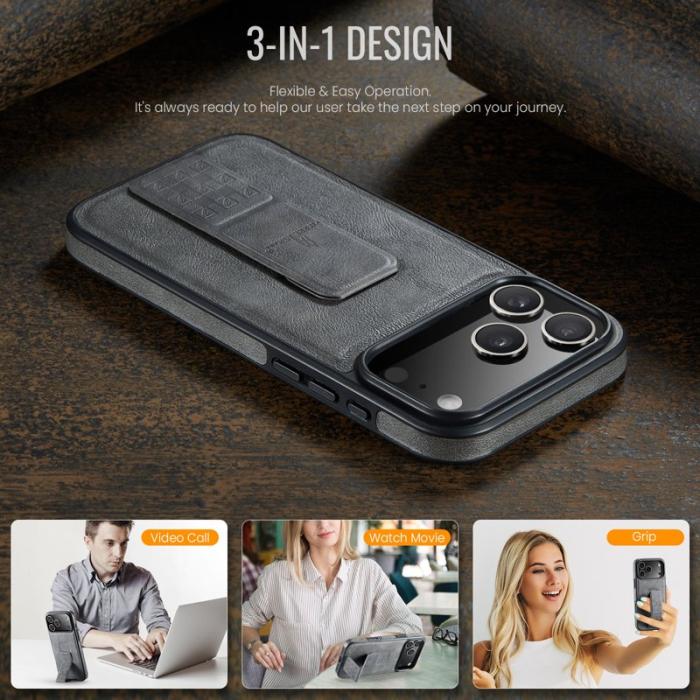 FIERRE SHANN - FIERRE SHANN för iPhone 17 Pro Fodral Äkta läder - Grå