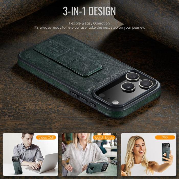 FIERRE SHANN - FIERRE SHANN för iPhone 17 Pro Fodral Äkta läder - Grön