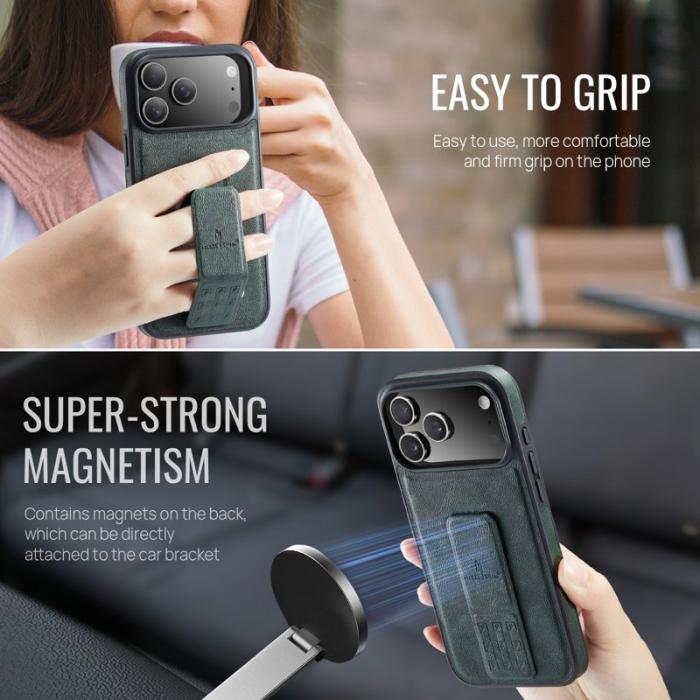 FIERRE SHANN - FIERRE SHANN för iPhone 17 Pro Fodral Äkta läder - Grön