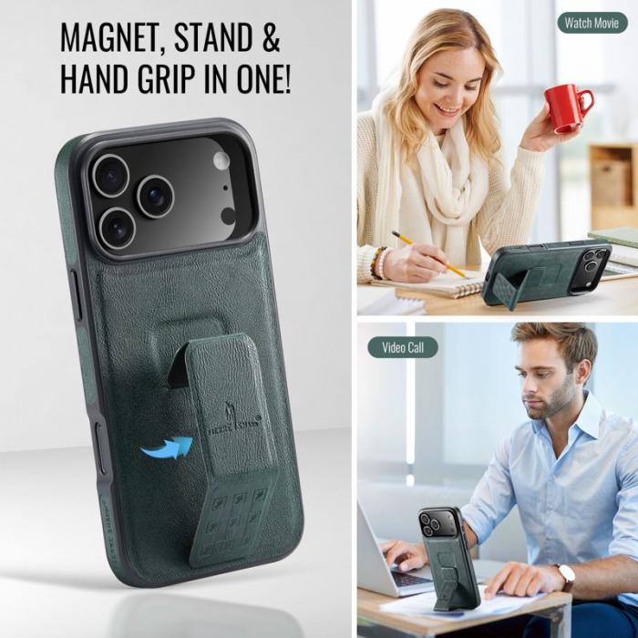 FIERRE SHANN - FIERRE SHANN för iPhone 17 Pro Fodral Äkta läder - Grön