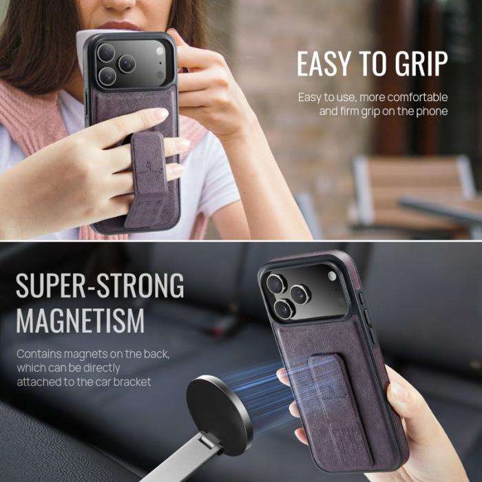 FIERRE SHANN - FIERRE SHANN för iPhone 17 Pro Fodral Äkta läder - Lila