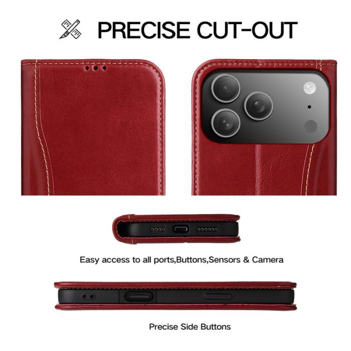 FIERRE SHANN - FIERRE SHANN för iPhone 17 Pro Fodral Äkta läder - Röd